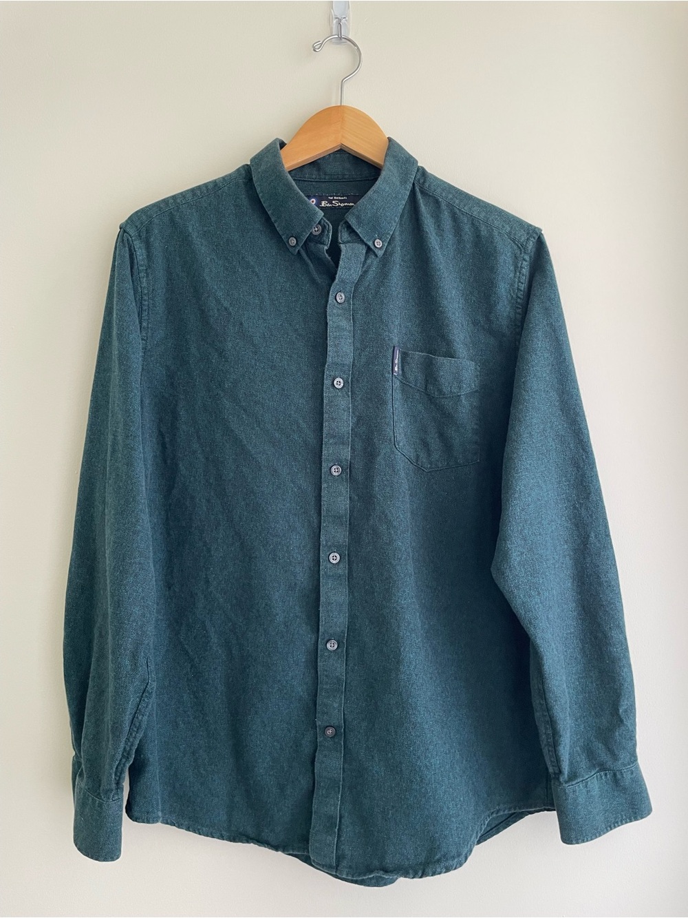 Ben Sherman 100% Cotton Dark Teal Green Casual Button-Down Shirt